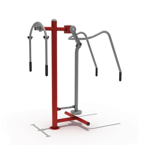 Máquina de ejercicio inclusiva, ideal para personas con movilidad reducida. Fortalece brazos y hombros con total accesibilidad y seguridad.